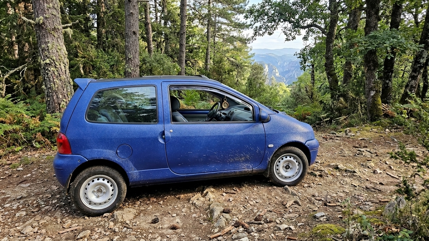 Twingo bleue prête à reprendre la route